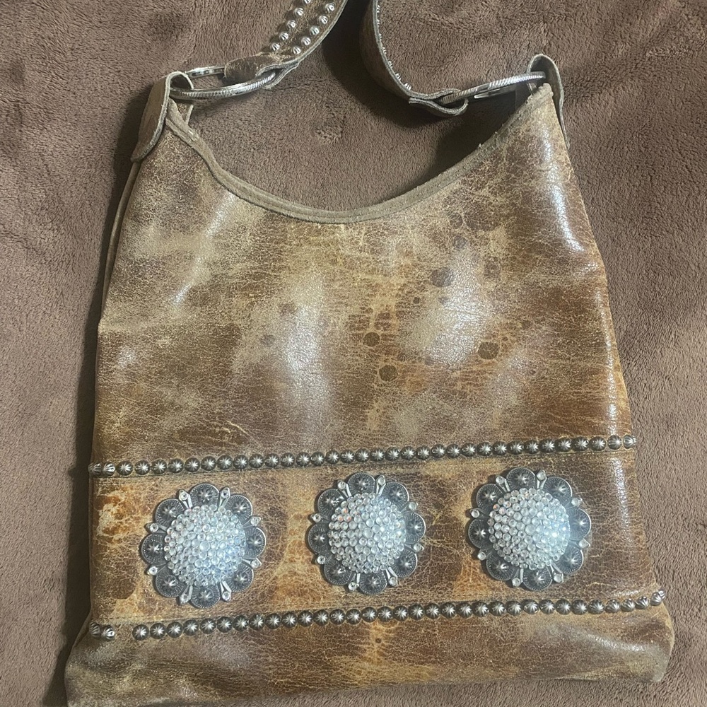 Brown Leather Studded Women's Bag